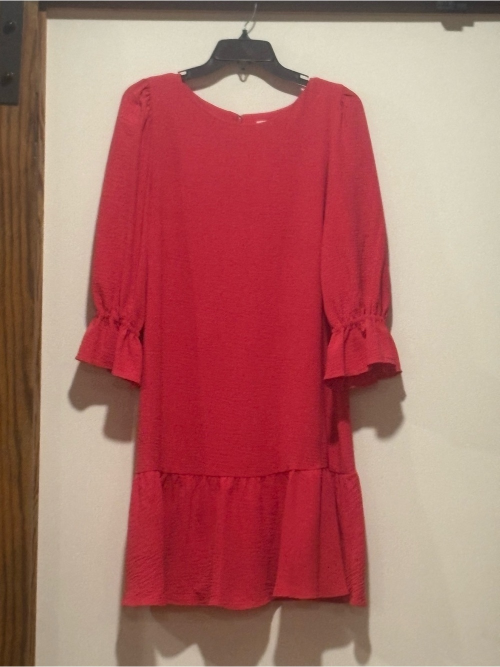 DKNY Dark Pink Ruffle-Hem Long Sleeve Shift Dress